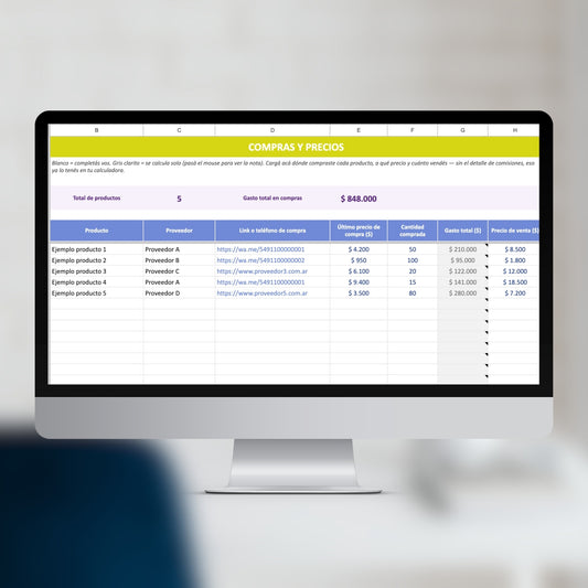 Planilla para Registrar tus Productos